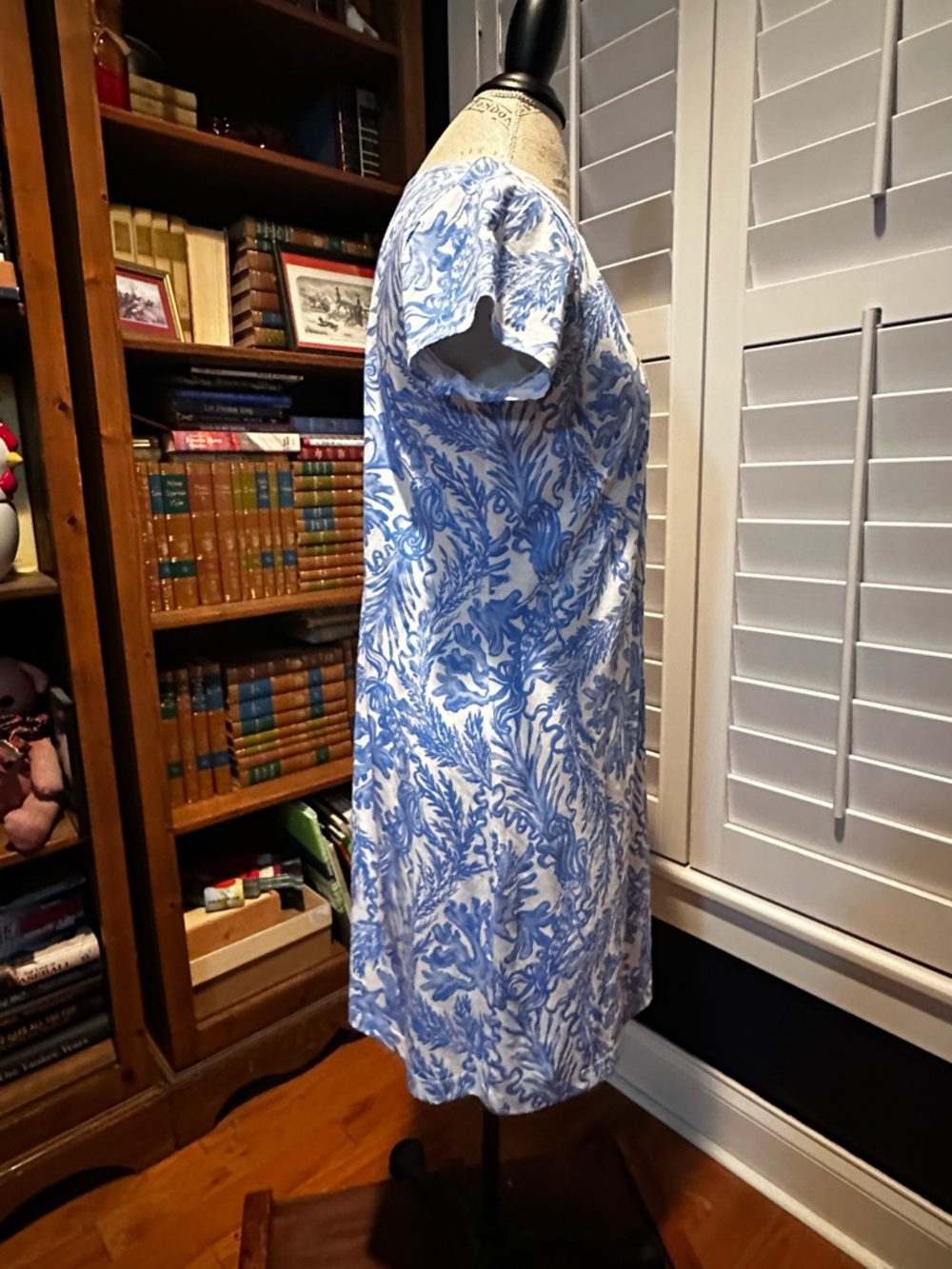 Lilly Pulitzer Blue & White Short Sleeve Embroidered V-Neck Dress - Picture 4 of 10